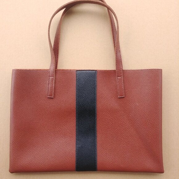 Vince Camuto Brown Black Pebbled Faux Leather Tote Bag - Picture 1 of 9